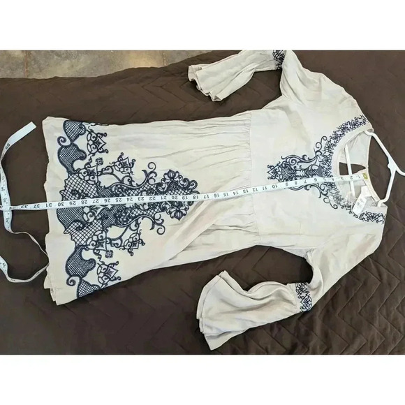 Women's grey peasant dress w/bell sleeves and sewn on detail by Flying Tomato, S - Picture 6 of 6